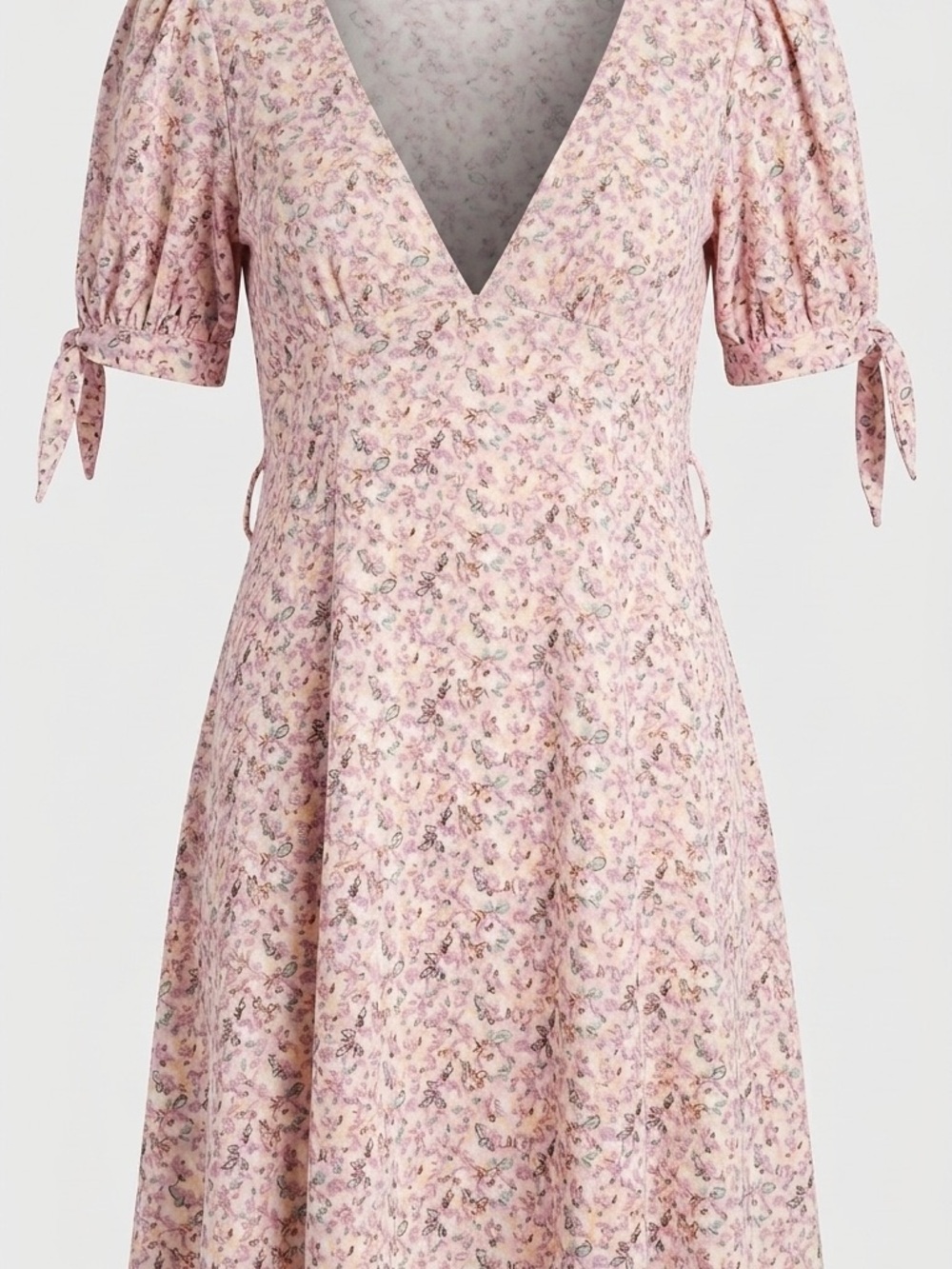 As U Wish Pink Floral V-Neck Puff Sleeve Cottagecore Mini Dress Size S